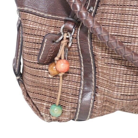 Fossil Brown HOBO Bag with Bead Keychains and Braided Leather Straps - Picture 4 of 7